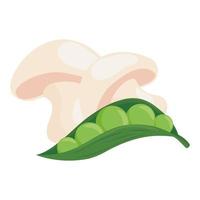 Seta fresca con planta de guisantes de vaina, en fondo blanco. vector