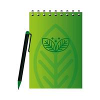 maqueta de cuaderno y bolígrafo con signo de empresa verde, identidad corporativa vector