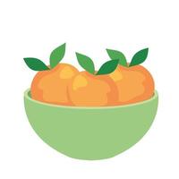 Naranjas frutas frescas en un tazón, en fondo blanco. vector