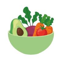 avocado and vegetables on bowl, in white background vector