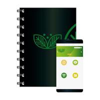 mockup notebook and smartphone with sign of green company, identity corporate vector