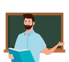 School man teacher with book and green board vector design