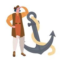 Christopher Columbus cartoon with anchor vector design