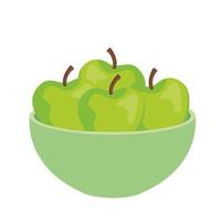 Manzanas frutas verdes en un tazón, sobre fondo blanco. vector