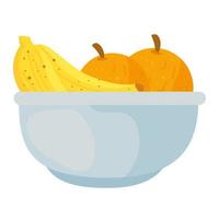 Frutas frescas en un tazón, plátanos y naranjas, en fondo blanco. vector