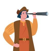 Christopher Columbus cartoon with telescope vector design