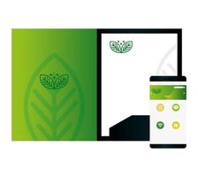 mockup brochure and smartphone with sign of green company, corporate identity vector