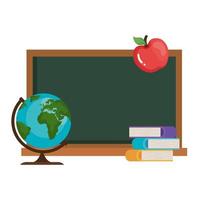 School green board with world sphere apple and books vector design