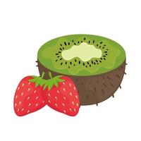 fresh fruits, strawberries and kiwi, in white background vector