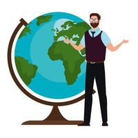 School man teacher in front of world sphere vector design