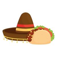 mexican hat with taco food in white background vector