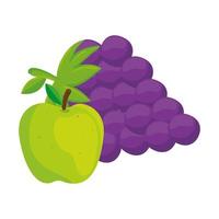 frutas frescas, uvas y manzana verde, en fondo blanco