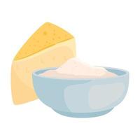 cuenco de harina con queso, fuente vegana de proteínas vector