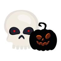 halloween, skull with dark pumpkin in white background vector