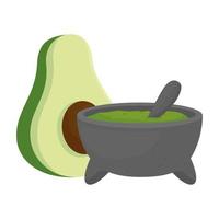 guacamole in bowl with fresh avocado, in white background