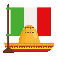 Bandera de México con sombrero sobre fondo blanco. vector