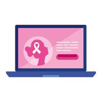 pink woman head silhouette with ribbon in laptop vector design