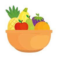 fresh and healthy fruits in bowl, in white background vector