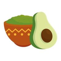 guacamole in bowl with fresh avocado, on white background