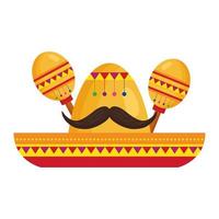 maracas with hat mexican on white background vector