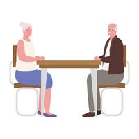 Linda pareja de ancianos en el comedor, en fondo blanco. vector