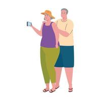 old couple taking a selfie with smartphone vector