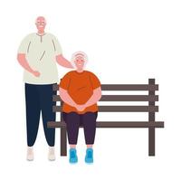 Linda pareja de ancianos en el parque de la silla, sobre fondo blanco. vector