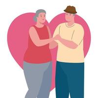 cute old couple dancing with heart on background vector