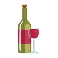 bottle and cup of wine, in white background vector