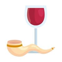 Copa de vino con cuerno shofar, en fondo blanco. vector