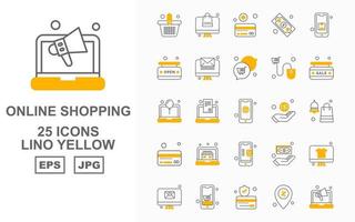 25 Premium Online Shopping Lino Yellow Icon Pack
