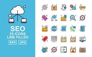 25 Premium SEO Line Filled Icon Pack vector