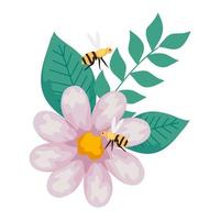 flower with bees flying, on white background vector