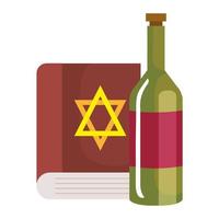 jew bible book with bottle of wine on white background vector