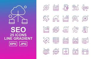 25 paquete premium de iconos de degradado de línea seo vector