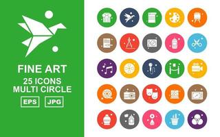 25 paquete de iconos de múltiples círculos de bellas artes premium vector