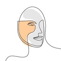 Woman face one line drawing. Abstract beautiful lady minimalistic design continuous style.