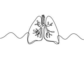 Single continuous line art of lungs. Lungs human organ one line illustration. vector