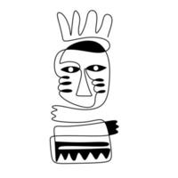 Tribal people abstract native aztec. Continuous one line drawing, minimalism black and white. vector