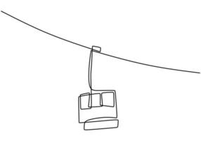 One continuous line drawing of cable car. Transportation to the mountain. vector