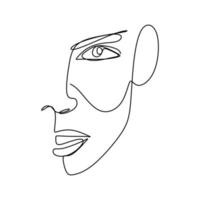 Woman face continuous line drawing. Beauty fashion female young figure. vector