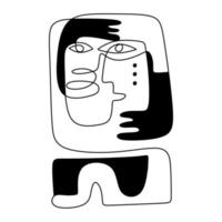 Tribal people abstract native aztec. Continuous one line drawing, minimalism black and white.