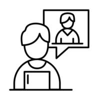 man with other in video chat bubble line style icon vector design