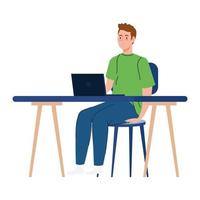 Man cartoon with laptop at desk working vector design