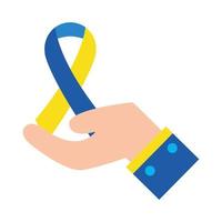 down syndrome ribbon on hand flat style icon vector design