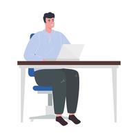 Man with laptop at desk working vector design