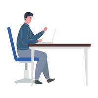 Man with laptop at desk working vector design