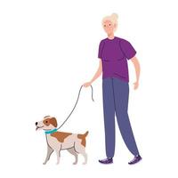 Senior woman cartoon with dog vector design