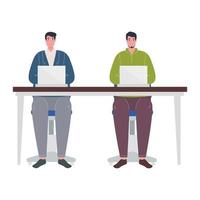 men with laptops at desk working vector design