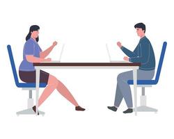 woman and man with laptops at desk working vector design